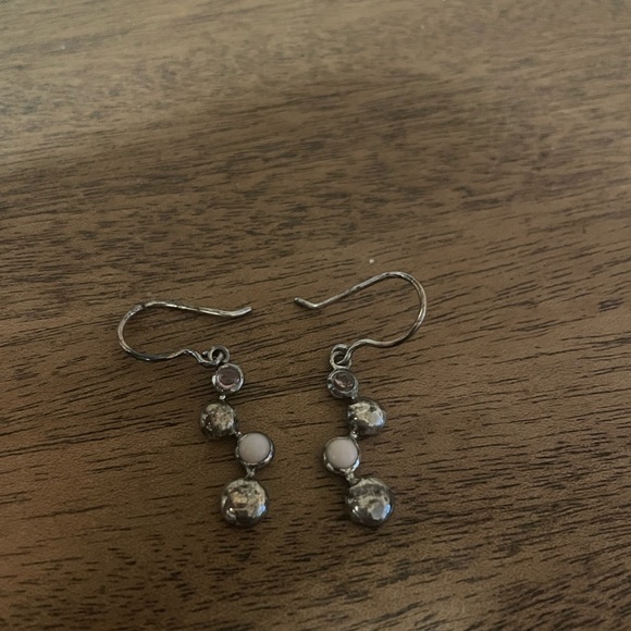 Silver and Pink Gem Earrings. - Picture 2 of 4